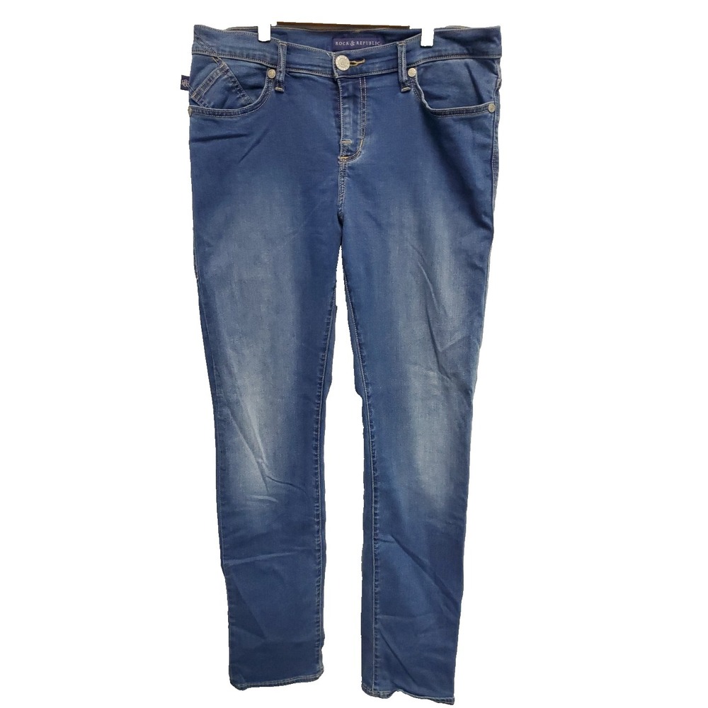 Rock & Republic Womens Size12M Jeans Berlin Stretch Denim Skinny Straight Blue